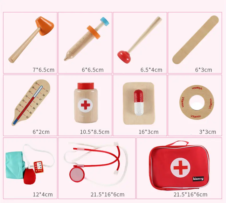 New Arrival Simulation Doctors Baby Wooden Toys For Kids Pink Strawberry Beauty and Fashion Toys Cosmetic Bag Educational Gift