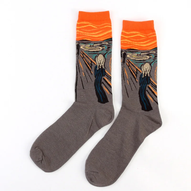 Хлопковые носки для мужчин, звездная ночь, зима, Ретро стиль, для женщин, индивидуальные художественные носки Ван Гога, носки с масляной росписью, забавные счастливые носки, мужские носки
