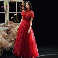 ssyfashion new wine red evening drerss banquet elegant high neck crystal beading formal gown special occasion dresses vestidos