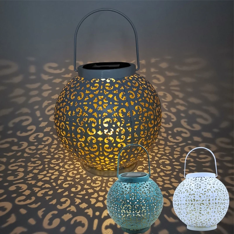 

Solar Powered Retro Hollow Pattern Lantern Outdoor Garden Decor Light LEDs Landscape Decorative for Deck Patio Yard