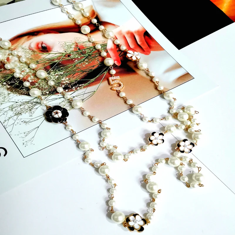 Жемчужное ожерелье корейская мода длинное многослойное с 5 персонажами