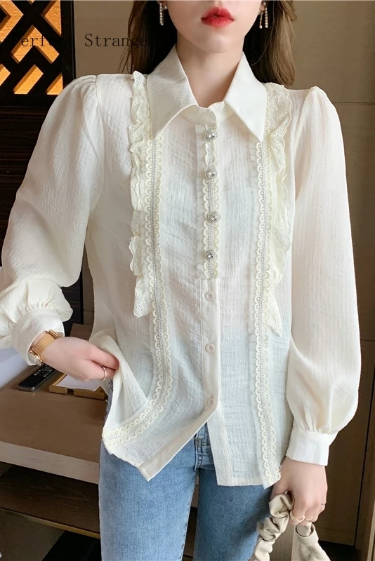 

2021 Spring Autumn New Arrival Hot Sale Turn-down Collar Long Sleeve Women Chiffon Blouse High Quality
