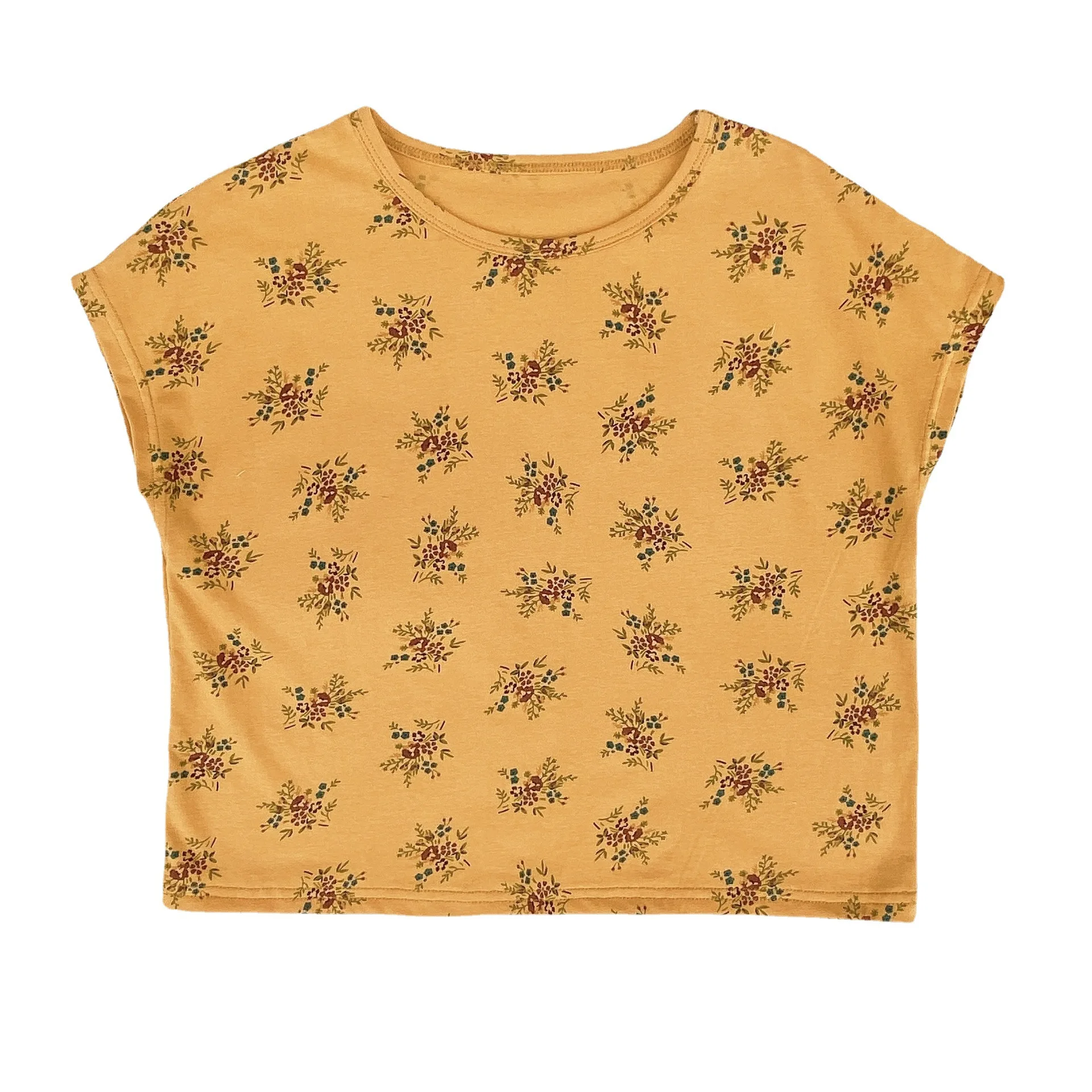 

Summer floral bat shape short sleeve T shirts 2021 Girls cotton loose casual Tees