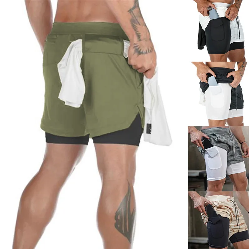 

Men's Casual Shorts 2 in 1 Running Shorts Quick Drying Sport Shorts Gyms Fitness Bodybuilding Workout Built-in Pockets Short Men