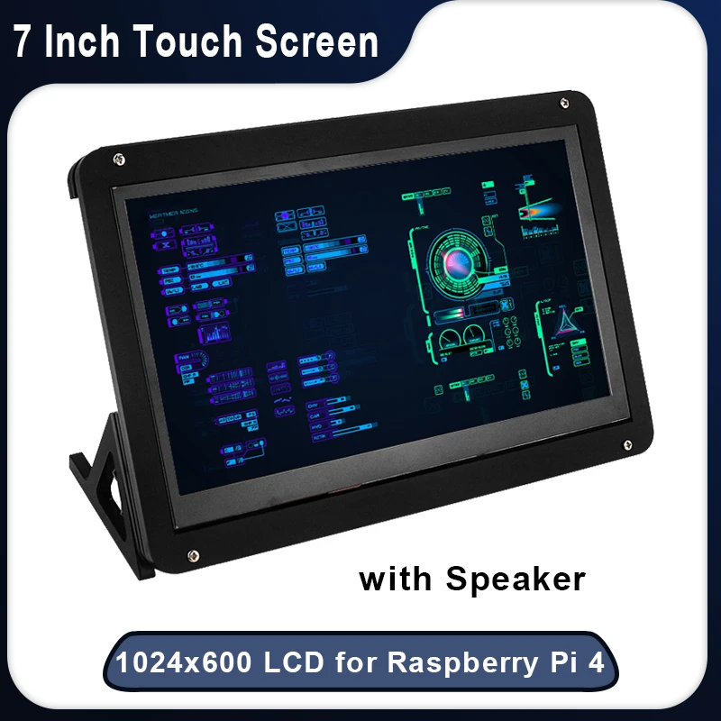 

Raspberry Pi 4 Model B 7 Inch Touch Screen 1024x600 IPS TFT LCD with Speaker Bracket Display for Raspberry Pi 3B+ 3B Jetson Nano