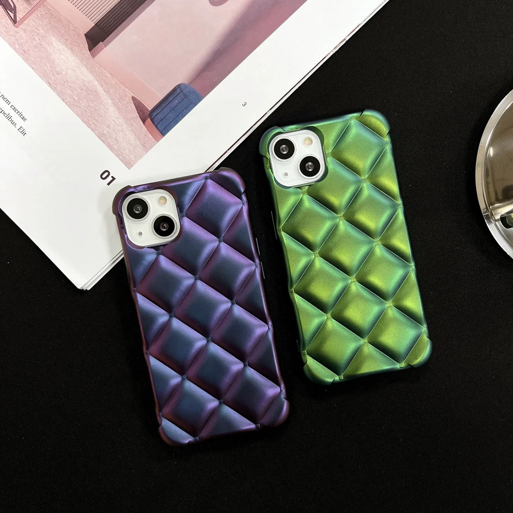 

Simple Pink Blue Grid Pattern Phone Case for IPhone 11 12 13 Pro XS MAX Xr 7 8 SE Plaid Scrub Hard Case for Iphone 11 Pro Max