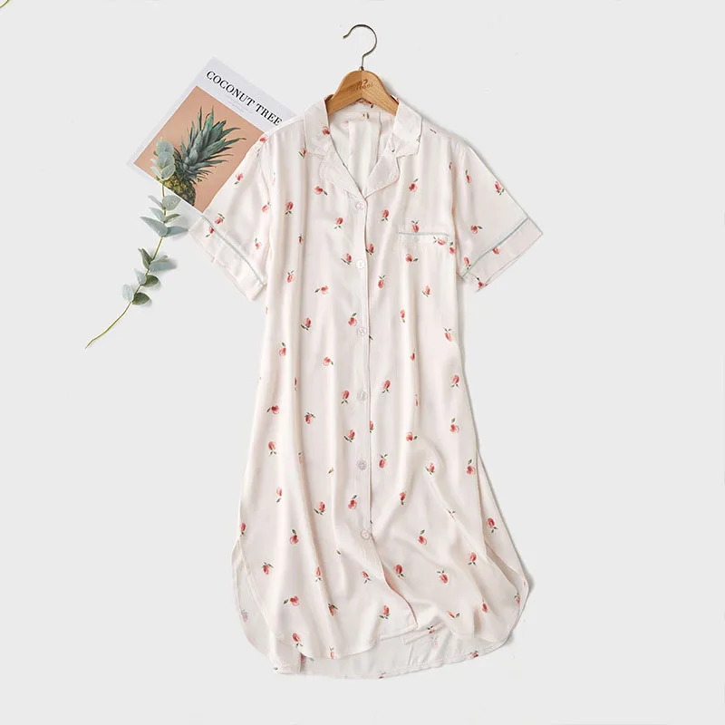 Женская летняя ночная рубашка с принтом Свободный кардиган коротким рукавом