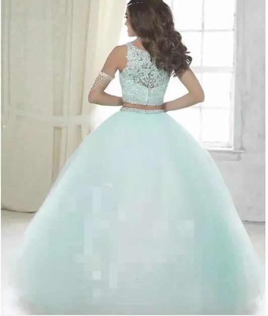 Зимние сапоги с роскошными кристаллами Quinceanera платья бальное платье из 2 частей с пайетками Тюлевое платье, платье на выпускной, и фуршетов великолепные шестнадцать 16 платья vestidos de 15 anos