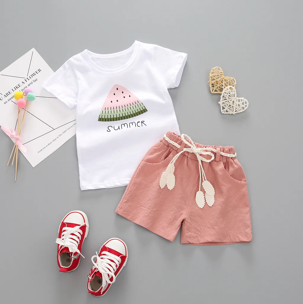 

2021 New Summer Toddler Kids Baby Girl Watermelon Letter Print Tops + Shorts Outfits Set Clothes kids Clothes for girls Dropship