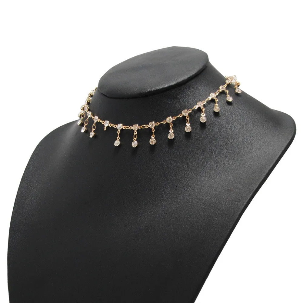 Сверкающее Золотистое Ожерелье чокер на цепочке с кристаллами для невесты