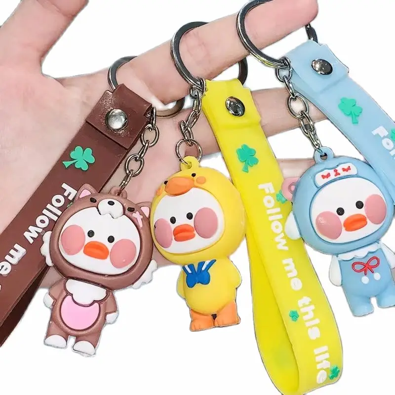

New Cartoon Animal Toot Duck Key Chain PVC Four-Leaf Clover Rope Lovers Pendant Small Gifts