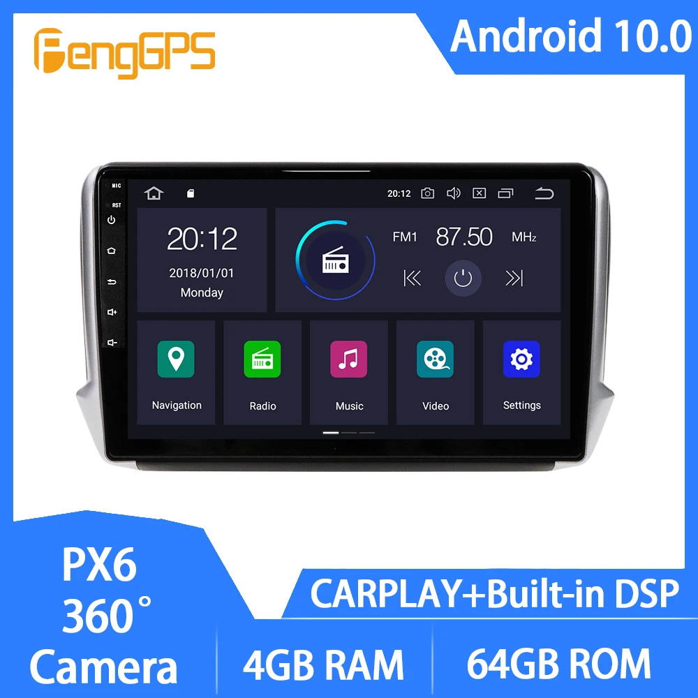 

Android 10 автомобильный DVD-плеер для Peugeot 2008 208 2011-2019 сенсорный мультимедийный Головной блок Авто радио GPS навигация Mirror Link PX6