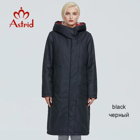 2022 Astrid Winter Jacket Women Contrast Color Longo Algodão grosso com tampa e zíper casaco quente Mulheres parka AT-6703