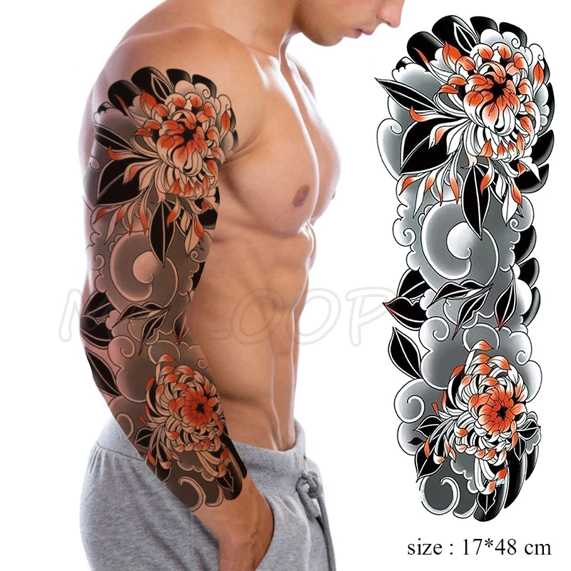 Водостойкая временная татуировка на всю руку наклейка цветок хризантемы в
