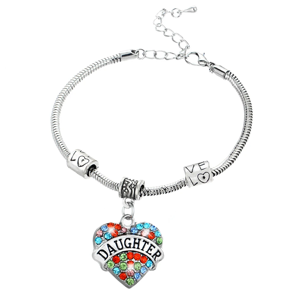 Браслет с надписью Love браслет кулоном сердце кристаллами сестра дочь бабушка