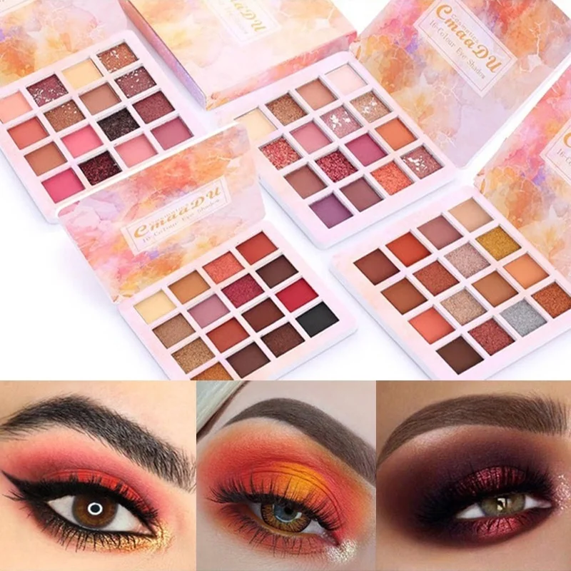 Палитра матовых теней для век 16 цветов мерцающий пигмент профессиональный