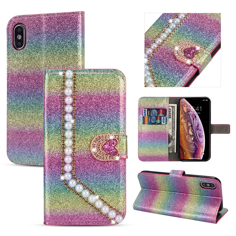 Рождественский подарок Блестящий перламутровый PU Флип кожаный чехол-кошелек