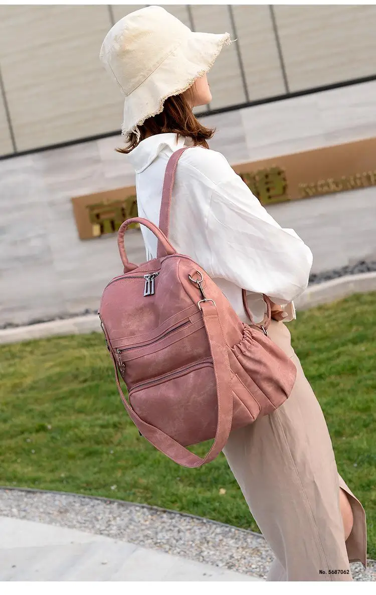 

Backpack Women PU Leather Bags Girls 2021 European and American Style Shoulders School Solid Color Simple Dirt-resistant Bags
