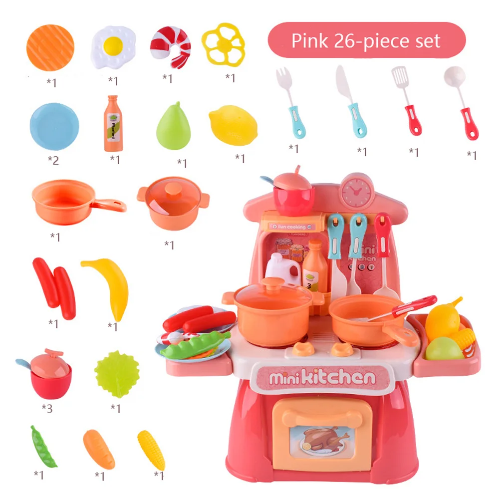 

26 Pcs/set Mini Simulation Kitchen Toy with Light and Sound Pretend Play Cooking Toys for Children Early Education Gift