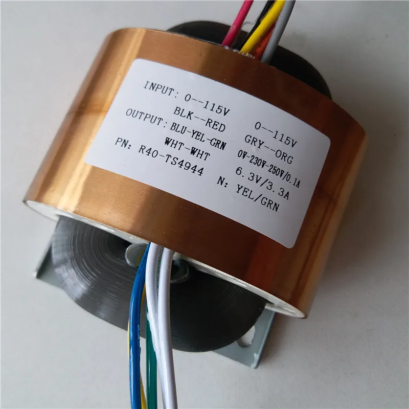 0-230V-250V 0.1A 6,3 V 3.3A R сердечника трансформатора 45VA R40 пользовательские трансформатор 2*115 V/230 V вход с медный щит Мощность усилитель - Цвет: R40-TS4944 (2X115V)