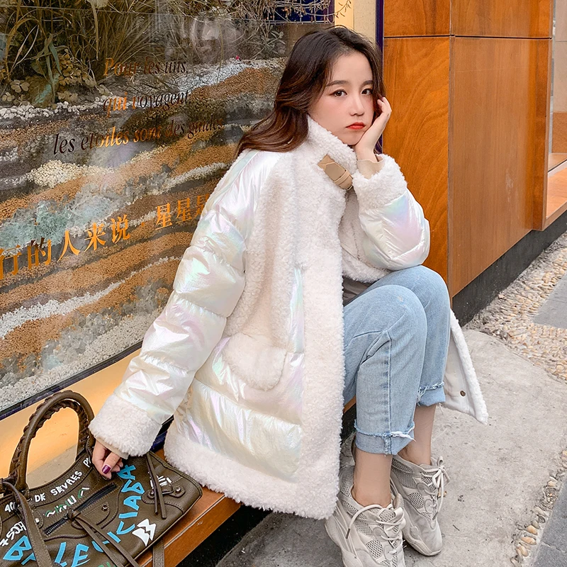 Женская куртка Осень-зима 2019 стоячий воротник искусственный мех ягненка