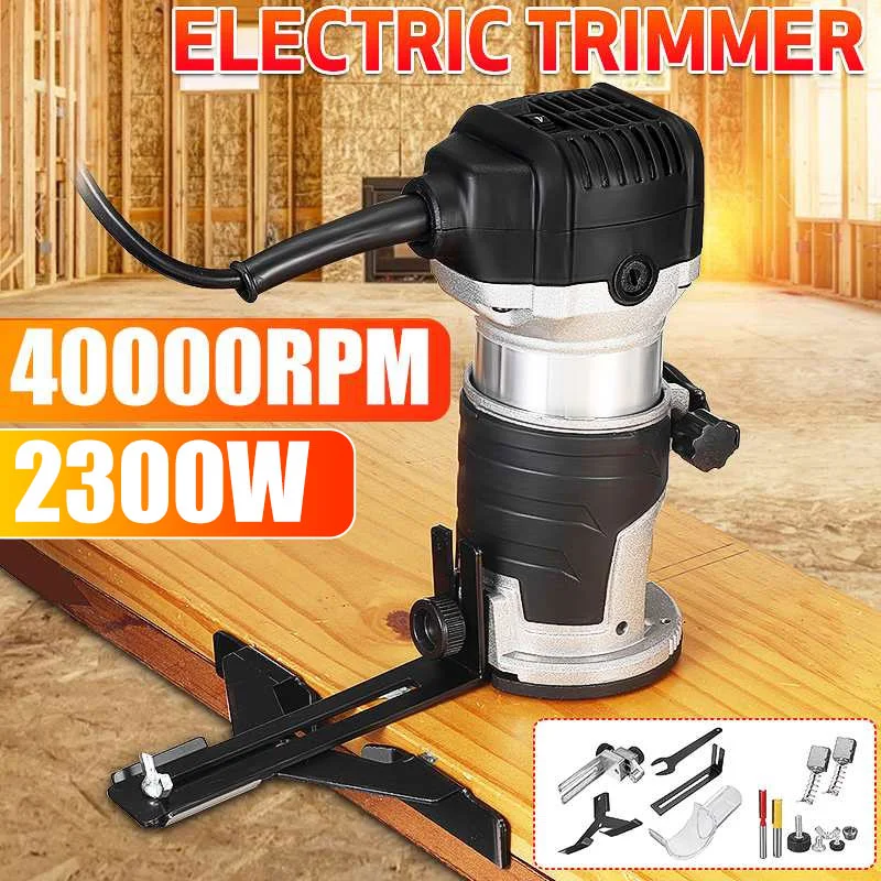 2300W 40000rpm Electric Trimmer Handheld Wood Trimmer Woodworking Engraving Slotting Palm Router Laminate Trimming Machine Kit