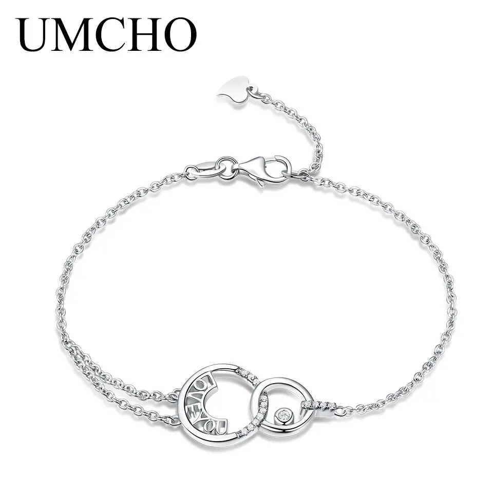 Женский серебряный браслет UMCHO с надписью LOVE YOU браслеты буквами из серебра 925