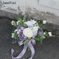 janevini vintage purple white bridal bouquet handmade silk rose fake bouquet flower for bride forest wedding bouquet accessories