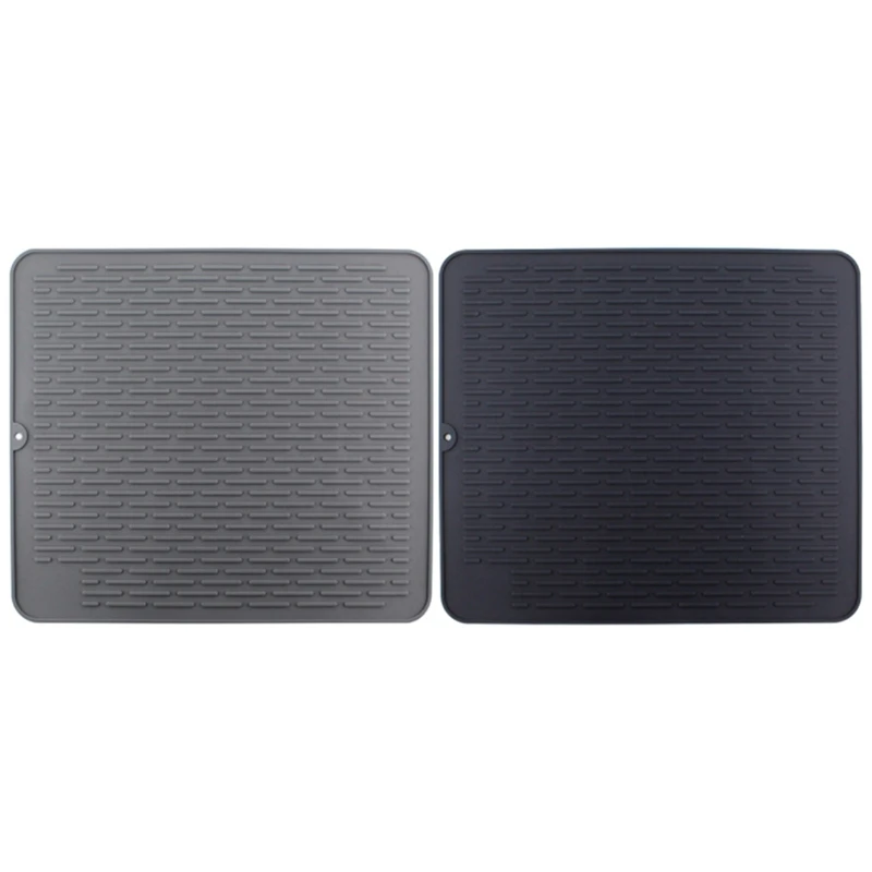 

2 Pcs Large Silicone Placemat Dish Drying Mat Kitchen Draining Table Drain Mat Sink Non-Slip Pad Gray & Black