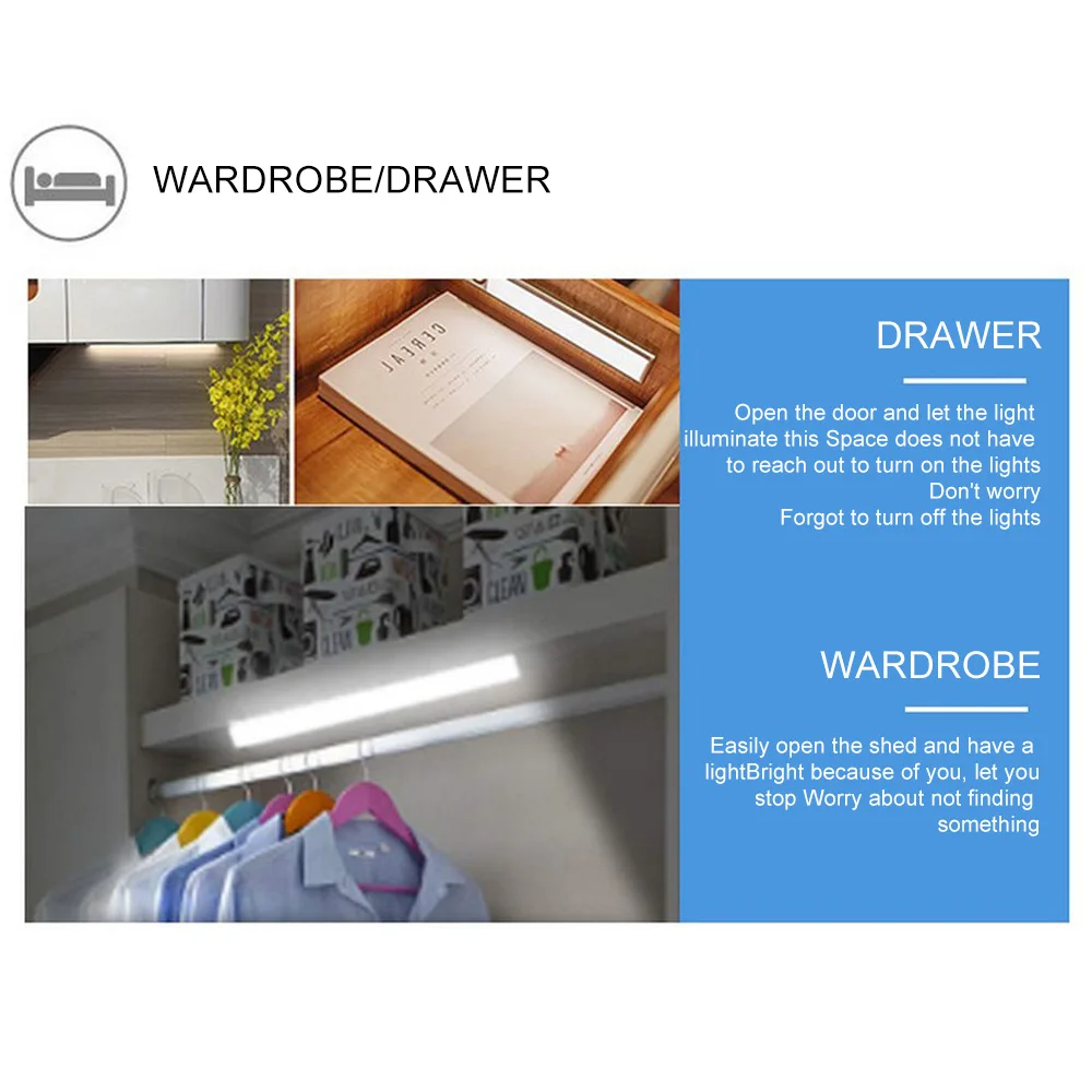 NEW Upgraded 60 LED Night Light with Motion Sensor Switchable Three Color USB Charging Wardrobe Kitchen Wall Lamp | Освещение