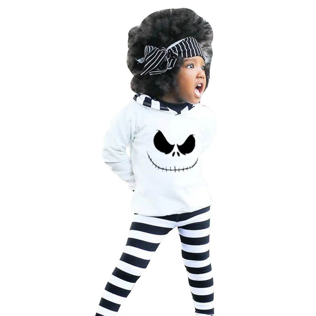 Toddler Baby Boy Girl Set Clothes Long Sleeve Nightmare Print Hooded Shirt+ Stripe Pants Costume Y813 | Детская одежда и обувь