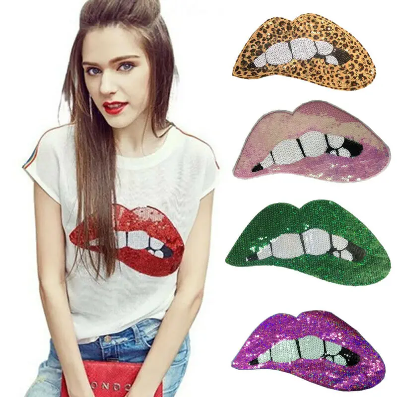Нашивки сделай сам с красными губами вышивка утюгом аппликация ткань одежда
