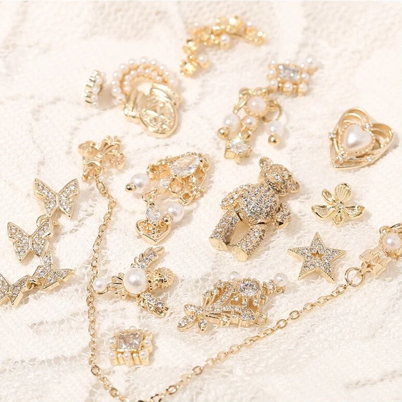 10 pcs/pack Charm Zircon Shiny Alloy 3D Nail Art Decorations Luxury Crystal Pendant Jewelry Cute Bear Manicure Design Accessory | Красота и