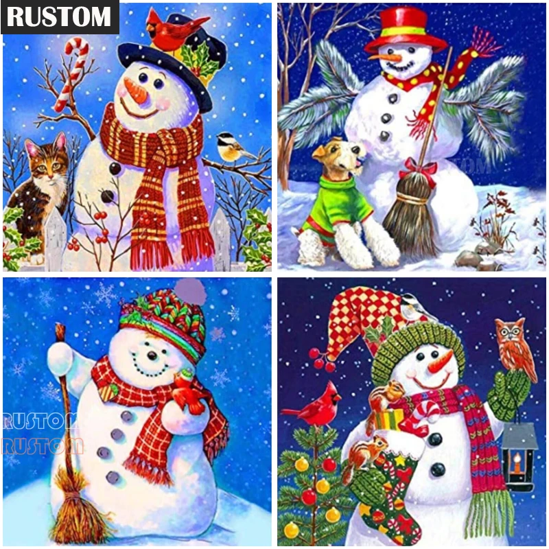 

Christmas Gift DIY 5D Diamond Painting Snowman Cross Stitch Snow Scene Diamond Art Embroidery Full Round/Square Drill Home Decor