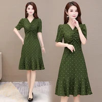 womens sexy v neck summer dots cute dress green elegant vintage party business office ladies work wear slim casual party dresses