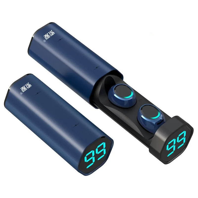 SOAIY Bluetooth 5,0 в уши Светодиодный дисплей питания бинауральные HD вызов истинные беспроводные наушники Водонепроницаемая гарнитура 6D стерео гарнитура - Цвет: Синий