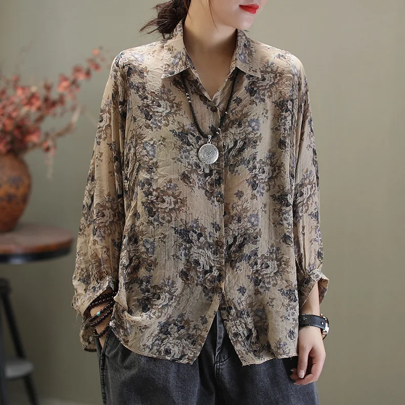 Женская винтажная блузка с принтом новинка 2020 Весенняя Свободная одежда