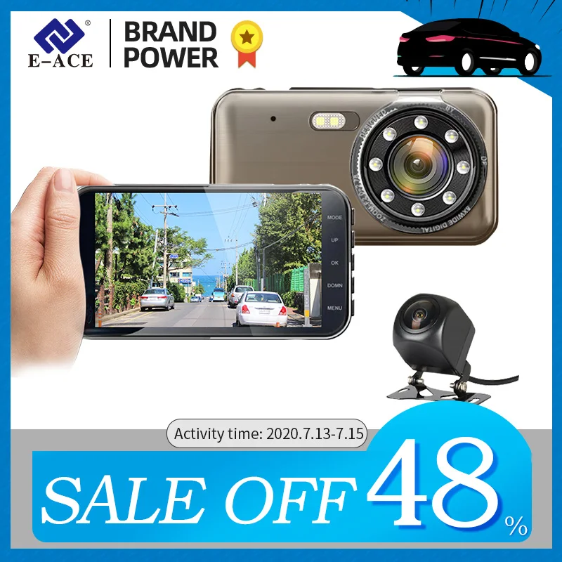 E ACE Автомобильный видеорегистратор FHD 1080P Камера 4 дюйма Dashcam Двойной объектив
