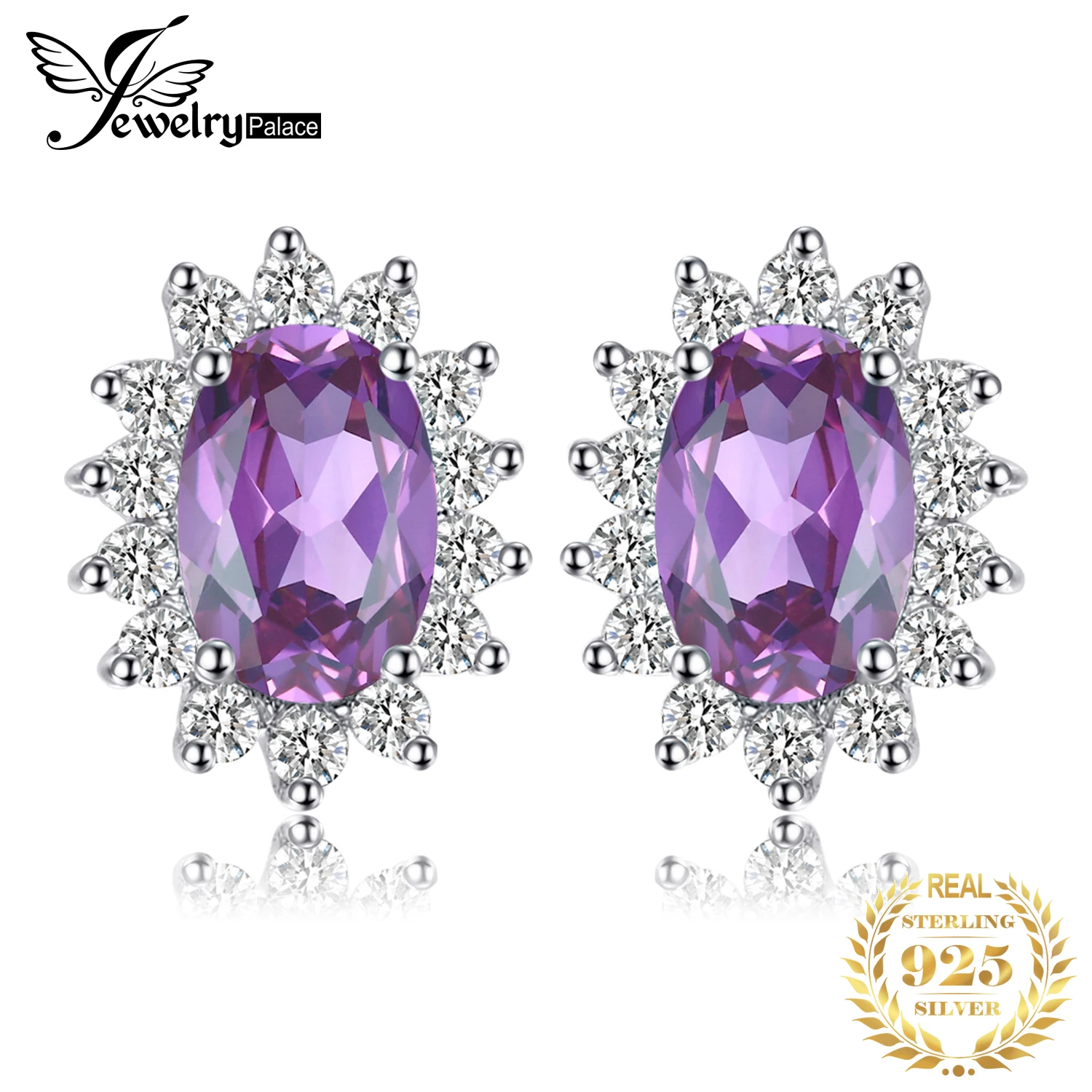 Jewelrypalace Принцесса Диана Уильям Кейт Миддлтон 1.1ct Природный аметист Halo Серьги-гвоздики 925 серебро Бренд
