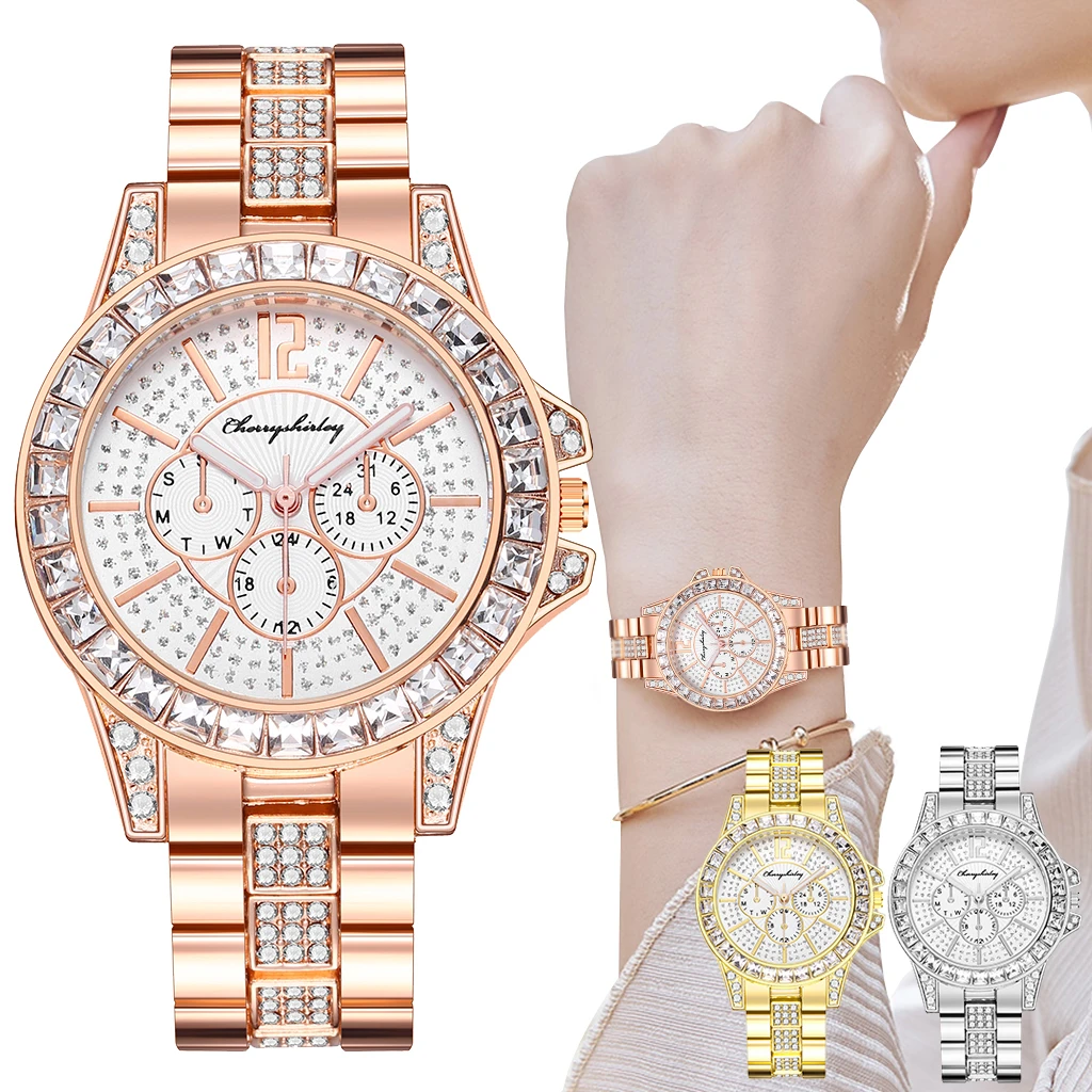 

Women Watch Rose Gold Steel Rhinestone Quartz Watches Luxury Diamond Crystal Ladies Wristwatches Gifts Clock Zegarek Damski