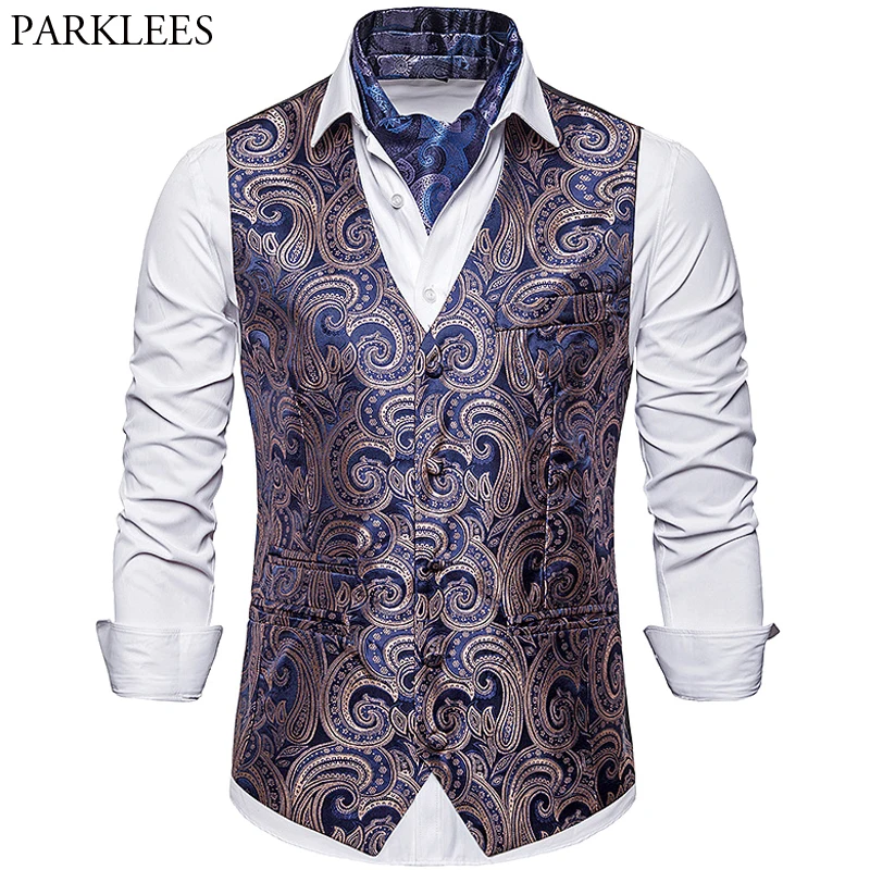 Жилет мужской однобортный с цветочным принтом кешью 2019|Костюмные жилеты| |