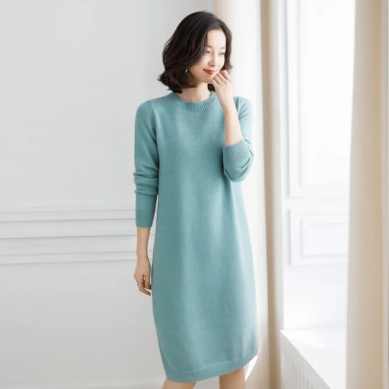 Новое поступление женский зимний осенний шерстяной свитер платье с пуговицами