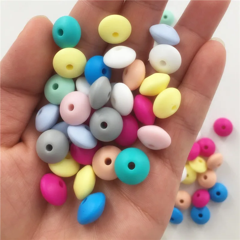 Chenkai 1000pcs BPA Free Silicone Abacus Teether Pendant Lentil Beads DIY Baby Pacifier Teething Jewelry Toy Accessories pastel