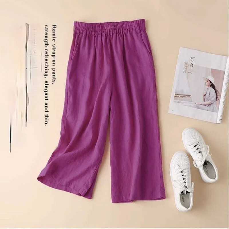 

2021 Women Spring Summer Vintage Straight Pant Female Elastic High Wiast Wide Leg Pant Lady Causal Solid Plus Size Trousers I648