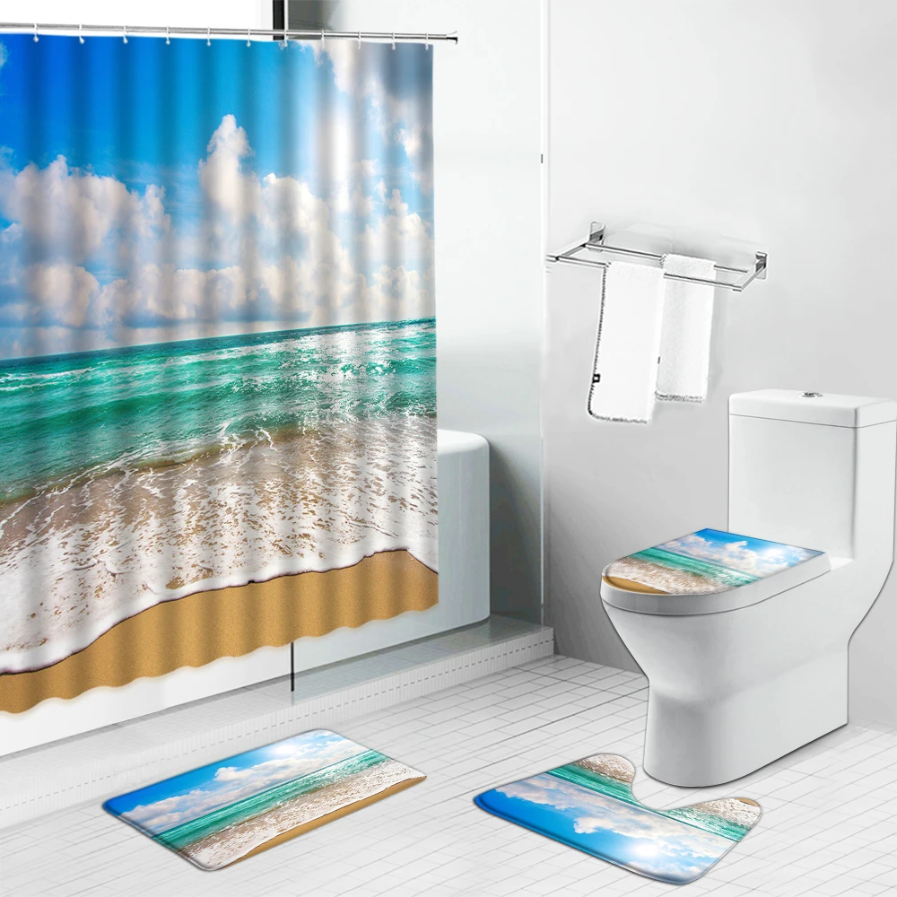 Набор штор для душа с пальмами пляжем морской звездой пейзажем навигацией