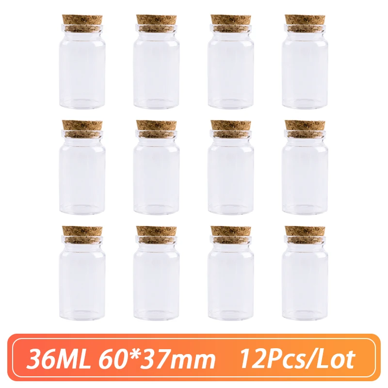 

60*37mm 36ml Cork Glass Bottle Stopper Spicy Storage Jar Bottle Containers storage Jars Vials Glass spice DIY Craft 12pcs/Lot