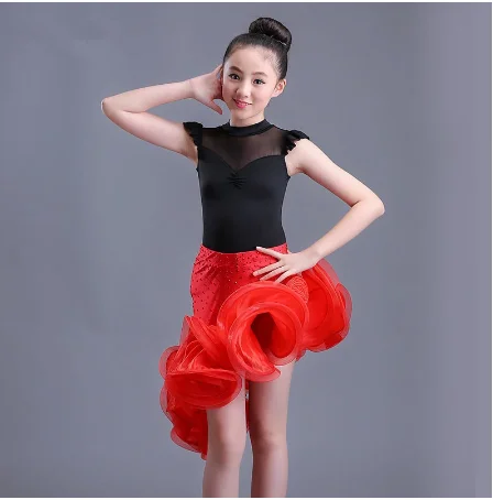 

Kids Ballroom Dance Wear Salsa Tango Rumba Samba Costume lace children professional latin dance dress for girls flamengo skirt