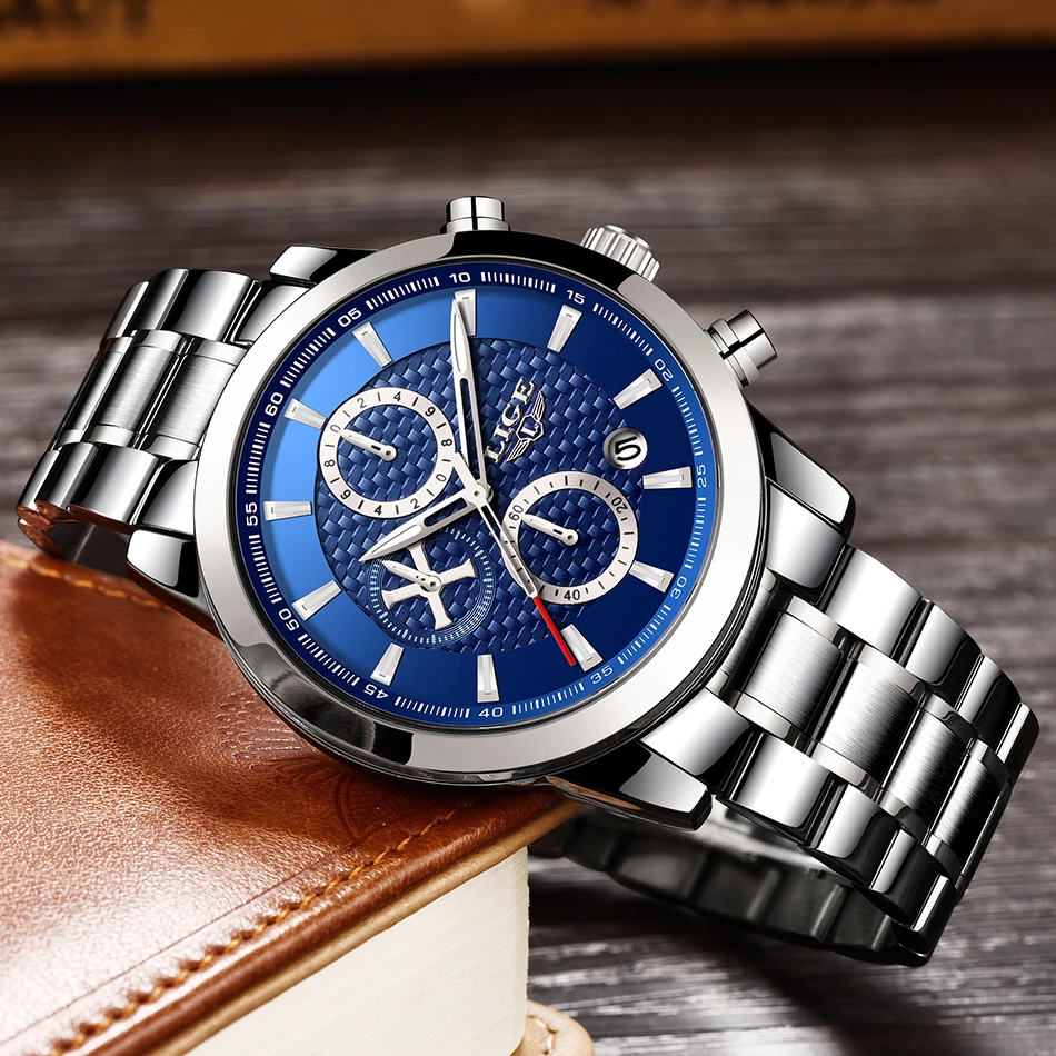 LIGE спортивные часы для мужчин светящиеся кварцевые с указкой самолета