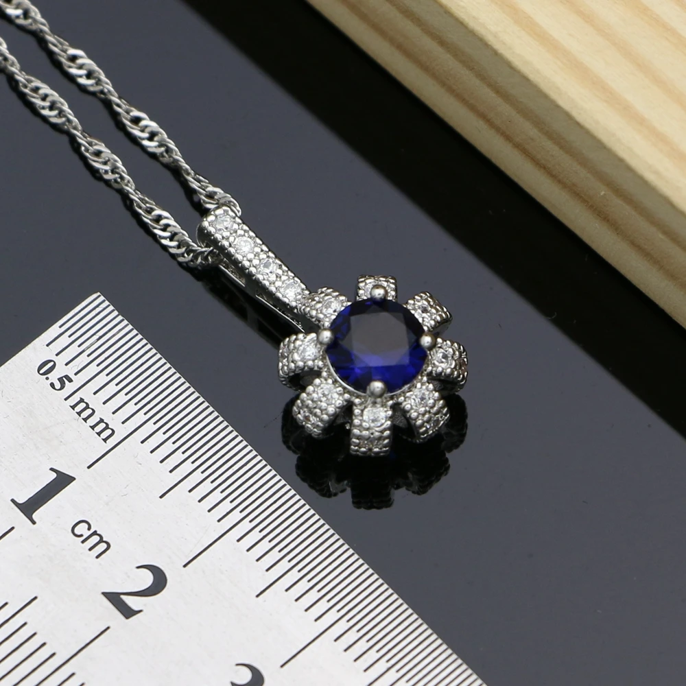 Blue Cubic Zirconia 925 Sterling Silver Bridal Jewelry Sets Docoration Women Wedding Earrings Rings Dropshipping Necklace Set | Украшения и