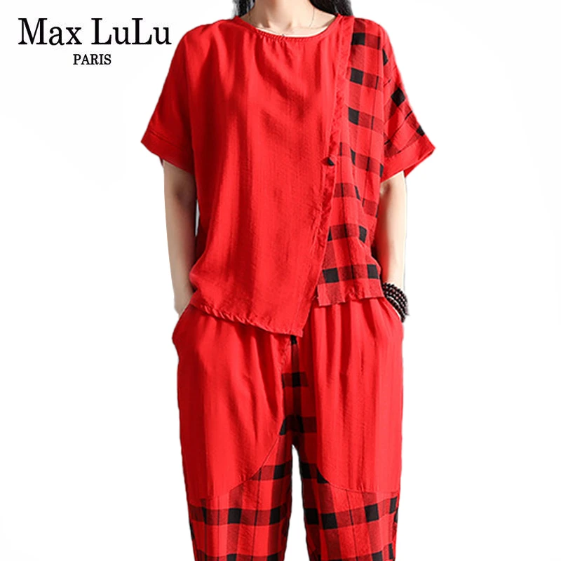 Max LuLu/летние модные корейские женские клетчатые комплекты из двух предметов